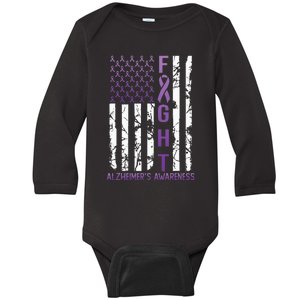 Alzheimers Awareness Month Day USA Flag Ribbon Purple Baby Long Sleeve Bodysuit