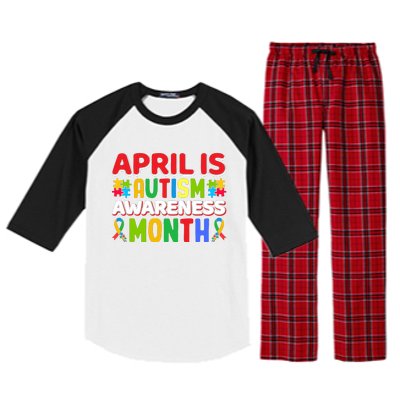 April Autism Month Colorful Typography Autism Awareness Month Puzzle Pieces Raglan Sleeve Pajama Set