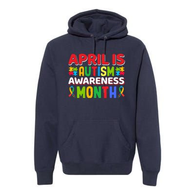 April Autism Month Colorful Typography Autism Awareness Month Puzzle Pieces Premium Hoodie