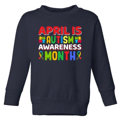 April Autism Month Colorful Typography Autism Awareness Month Puzzle Pieces Toddler Sweatshirt