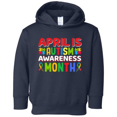 April Autism Month Colorful Typography Autism Awareness Month Puzzle Pieces Toddler Hoodie