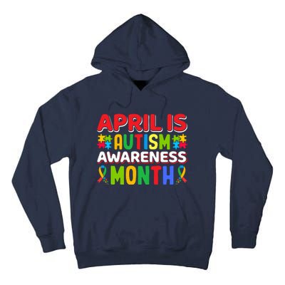 April Autism Month Colorful Typography Autism Awareness Month Puzzle Pieces Tall Hoodie