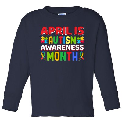 April Autism Month Colorful Typography Autism Awareness Month Puzzle Pieces Toddler Long Sleeve Shirt