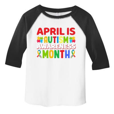 April Autism Month Colorful Typography Autism Awareness Month Puzzle Pieces Toddler Fine Jersey T-Shirt