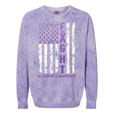 AlzheimerS Awareness Month Day Usa Flag Ribbon Purple Colorblast Crewneck Sweatshirt