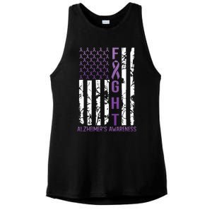 AlzheimerS Awareness Month Day Usa Flag Ribbon Purple Ladies PosiCharge Tri-Blend Wicking Tank