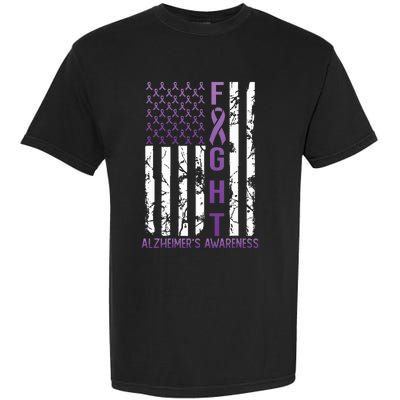 AlzheimerS Awareness Month Day Usa Flag Ribbon Purple Garment-Dyed Heavyweight T-Shirt