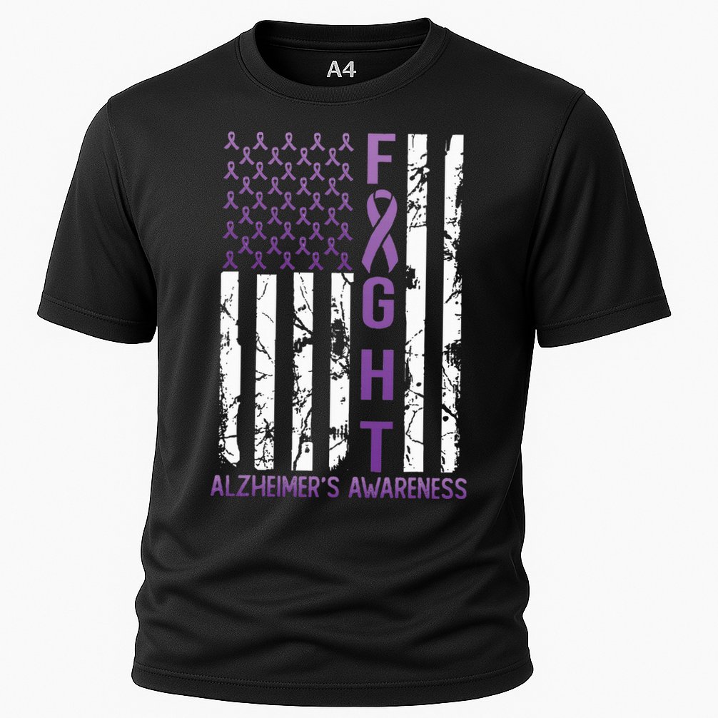 AlzheimerS Awareness Month Day Usa Flag Ribbon Purple Cooling Performance Crew T-Shirt