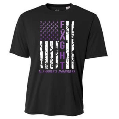 AlzheimerS Awareness Month Day Usa Flag Ribbon Purple Cooling Performance Crew T-Shirt