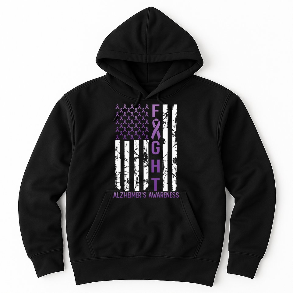 AlzheimerS Awareness Month Day Usa Flag Ribbon Purple Hoodie