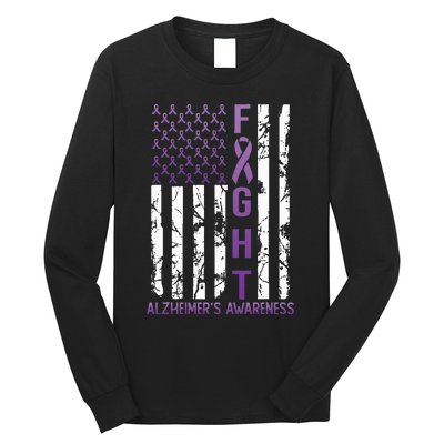 AlzheimerS Awareness Month Day Usa Flag Ribbon Purple Long Sleeve Shirt