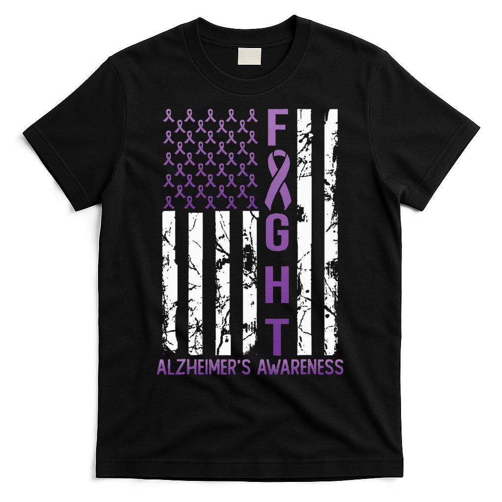 AlzheimerS Awareness Month Day Usa Flag Ribbon Purple T-Shirt