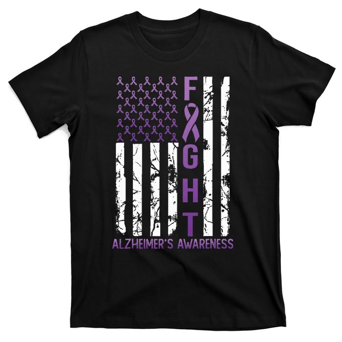 AlzheimerS Awareness Month Day Usa Flag Ribbon Purple T-Shirt