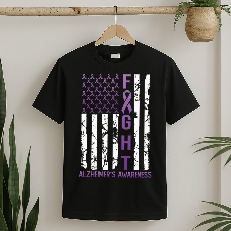 AlzheimerS Awareness Month Day Usa Flag Ribbon Purple T-Shirt