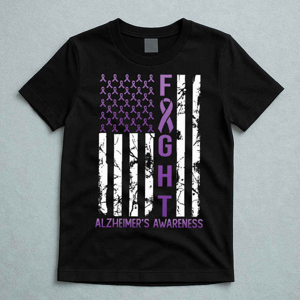 AlzheimerS Awareness Month Day Usa Flag Ribbon Purple T-Shirt