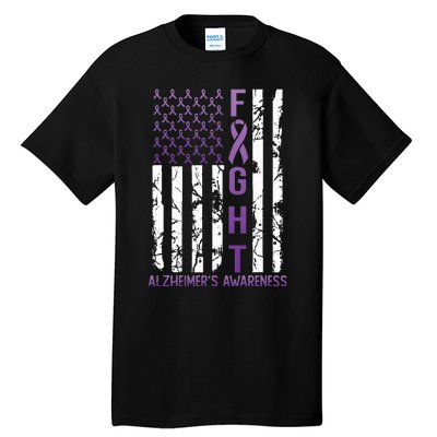 AlzheimerS Awareness Month Day Usa Flag Ribbon Purple Tall T-Shirt