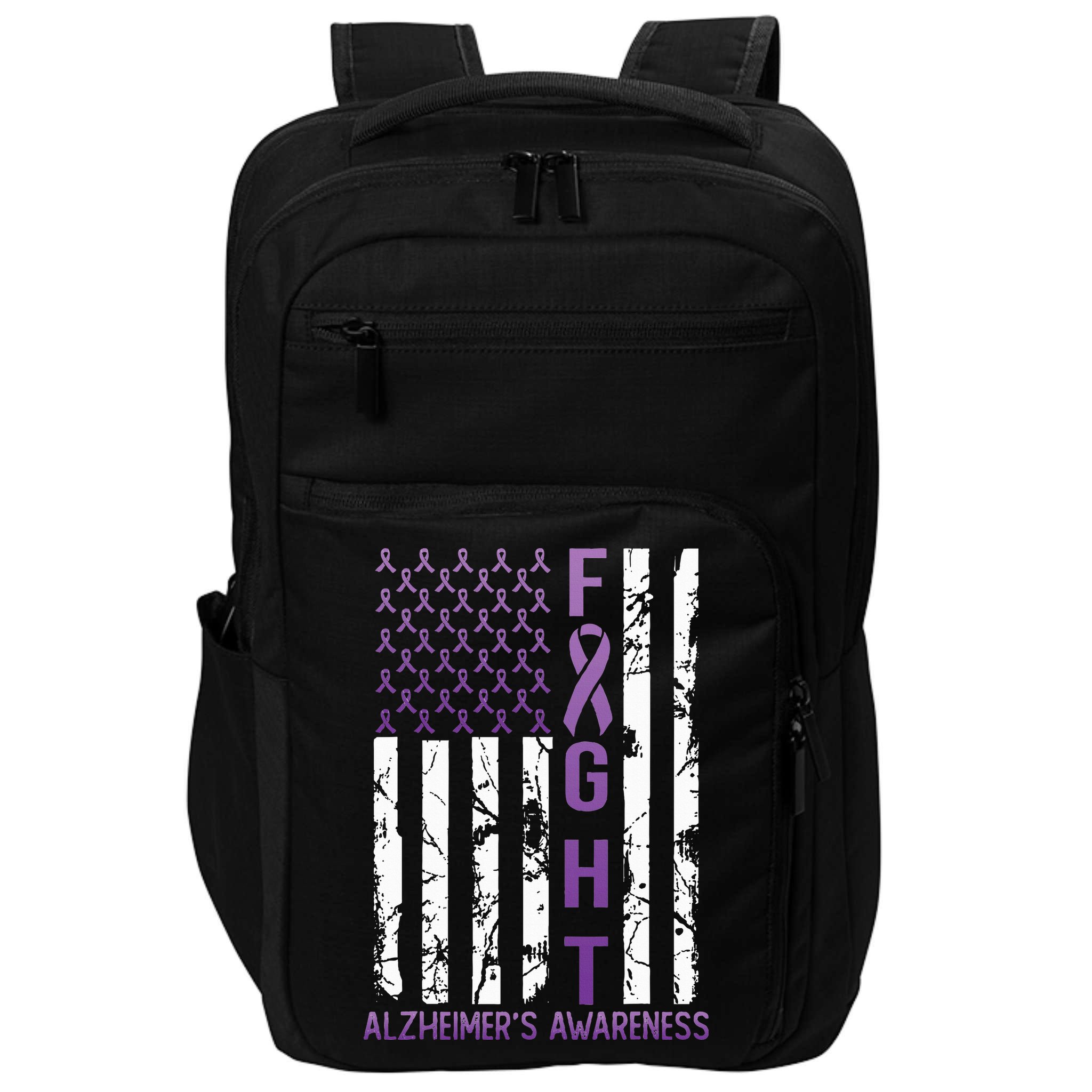AlzheimerS Awareness Month Day Usa Flag Ribbon Purple Impact Tech Backpack