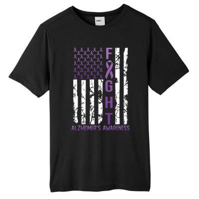 AlzheimerS Awareness Month Day Usa Flag Ribbon Purple Tall Fusion ChromaSoft Performance T-Shirt