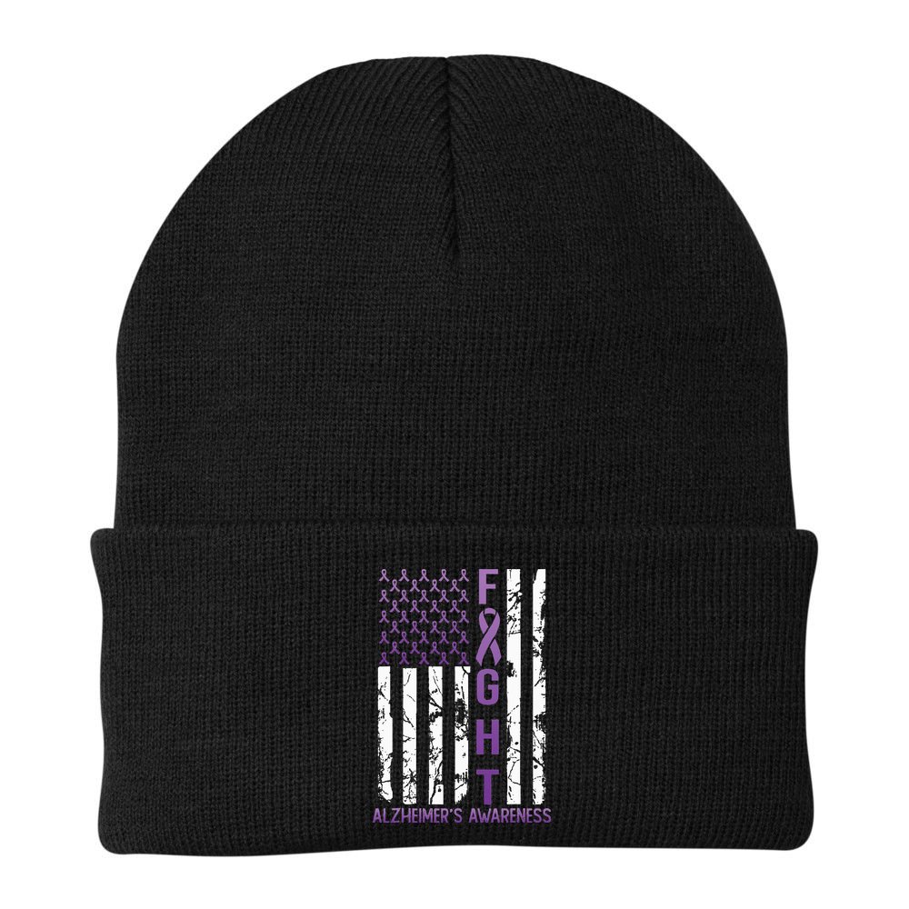 AlzheimerS Awareness Month Day Usa Flag Ribbon Purple Beanie