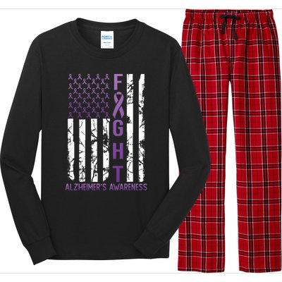 AlzheimerS Awareness Month Day Usa Flag Ribbon Purple Long Sleeve Pajama Set