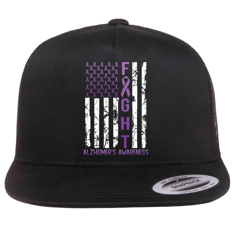 AlzheimerS Awareness Month Day Usa Flag Ribbon Purple Flat Bill Trucker Hat