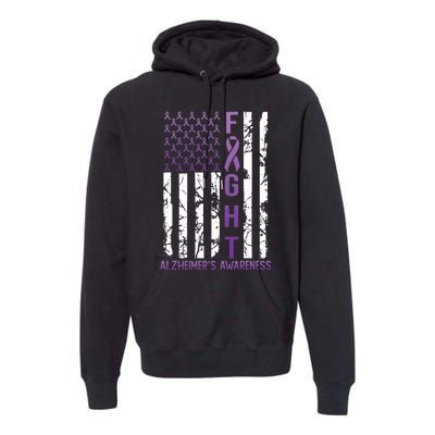 AlzheimerS Awareness Month Day Usa Flag Ribbon Purple Premium Hoodie