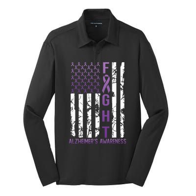 AlzheimerS Awareness Month Day Usa Flag Ribbon Purple Silk Touch Performance Long Sleeve Polo