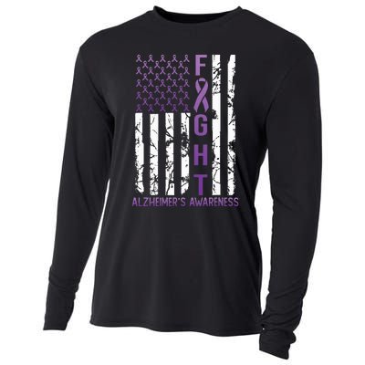 AlzheimerS Awareness Month Day Usa Flag Ribbon Purple Cooling Performance Long Sleeve Crew