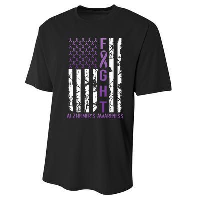 AlzheimerS Awareness Month Day Usa Flag Ribbon Purple Performance Sprint T-Shirt