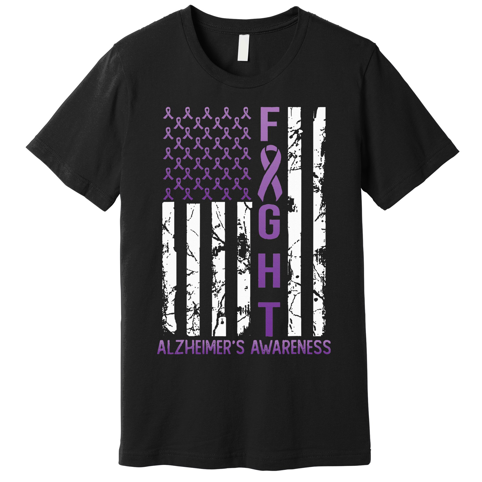 AlzheimerS Awareness Month Day Usa Flag Ribbon Purple Premium T-Shirt