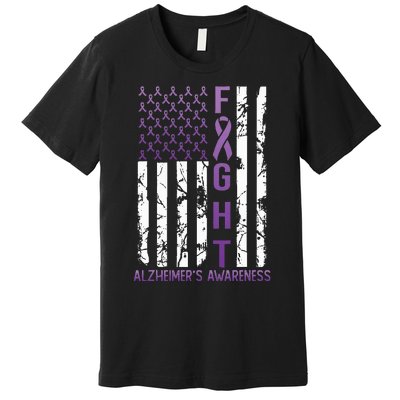 AlzheimerS Awareness Month Day Usa Flag Ribbon Purple Premium T-Shirt