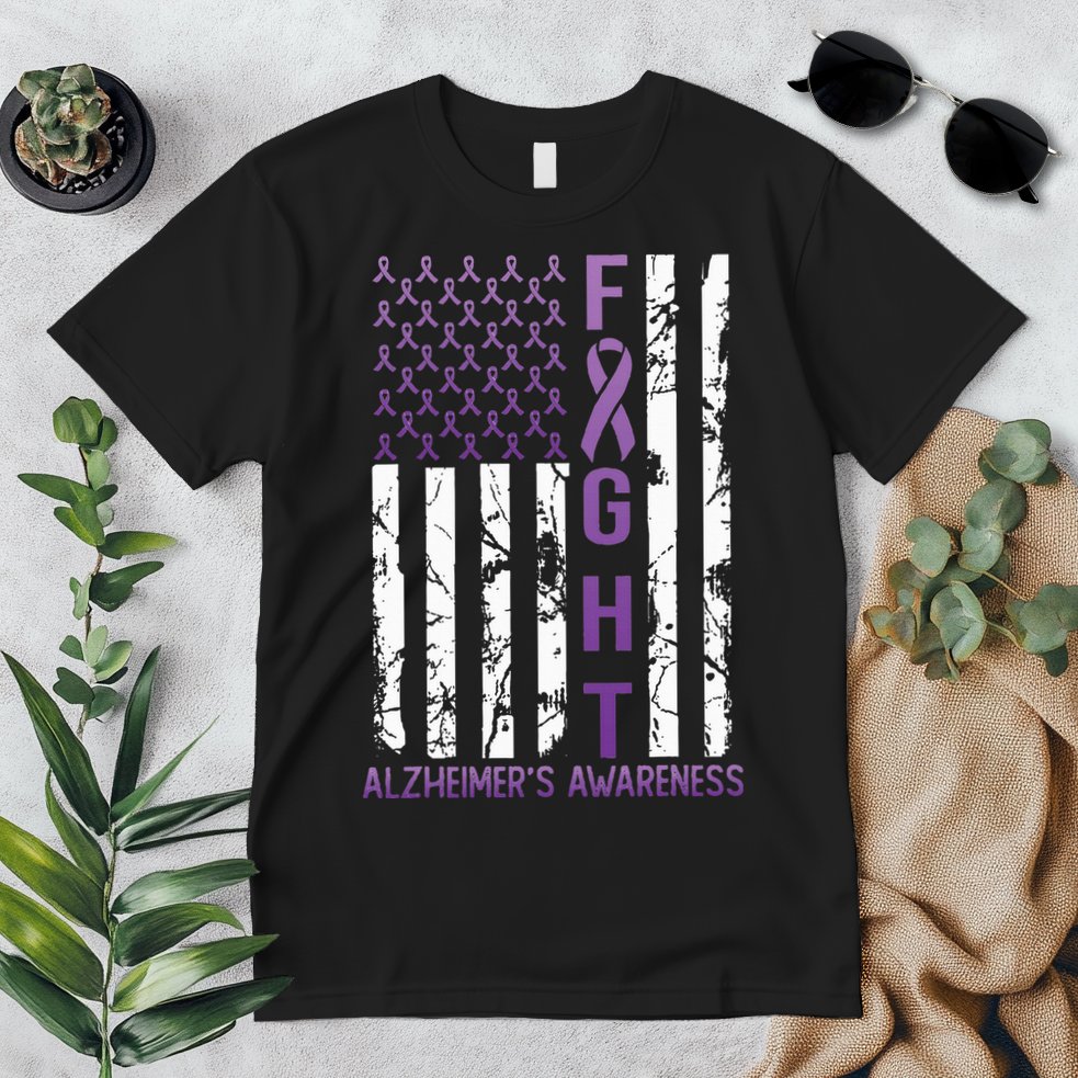 AlzheimerS Awareness Month Day Usa Flag Ribbon Purple Premium T-Shirt