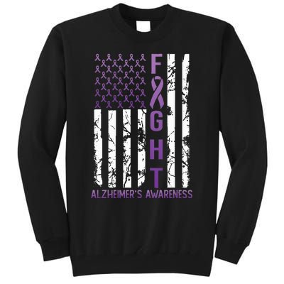 AlzheimerS Awareness Month Day Usa Flag Ribbon Purple Tall Sweatshirt