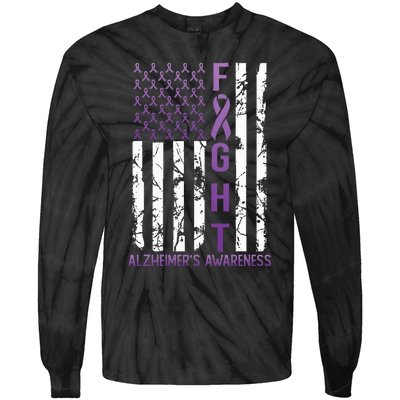 AlzheimerS Awareness Month Day Usa Flag Ribbon Purple Tie-Dye Long Sleeve Shirt