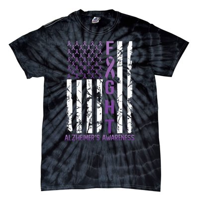 AlzheimerS Awareness Month Day Usa Flag Ribbon Purple Tie-Dye T-Shirt