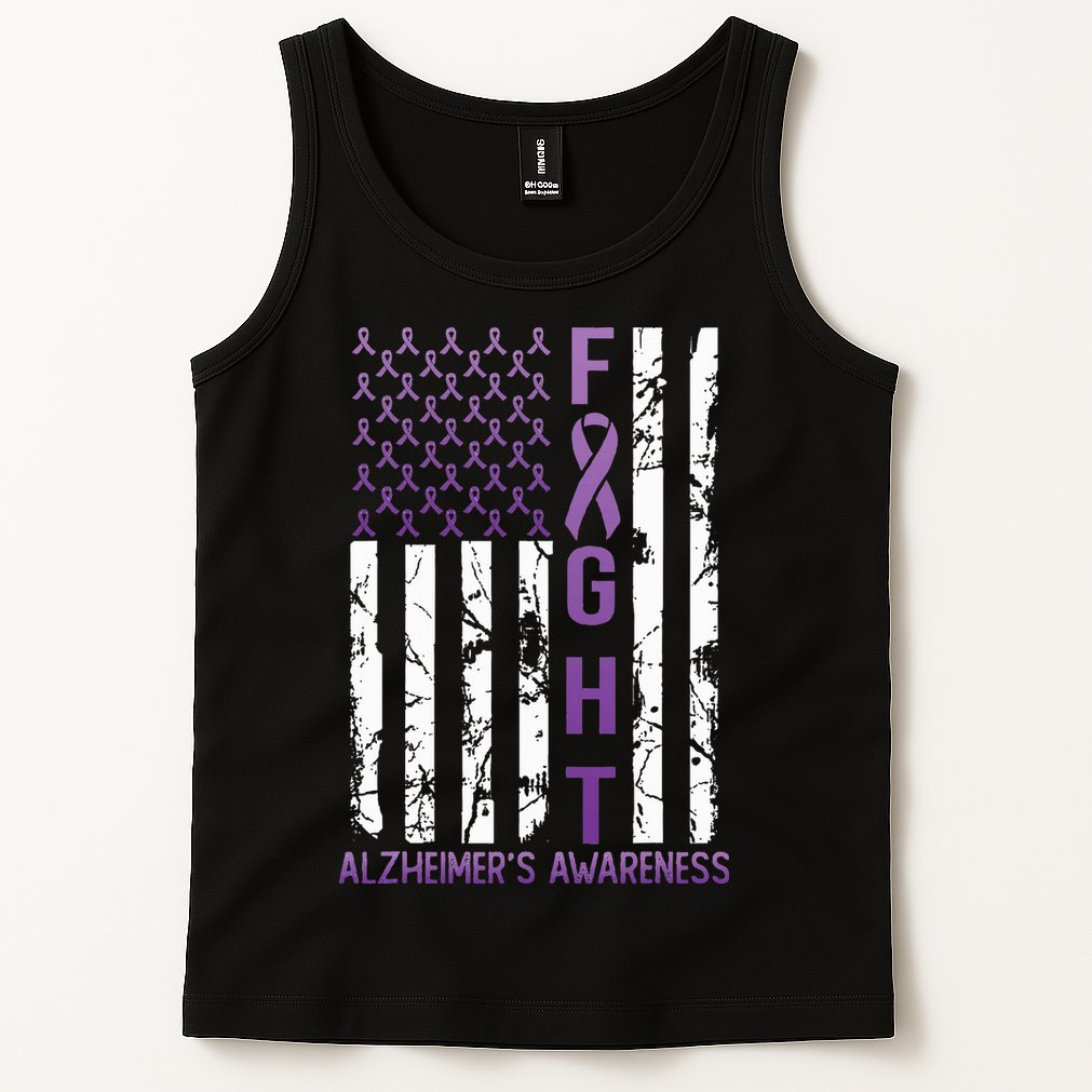AlzheimerS Awareness Month Day Usa Flag Ribbon Purple Tank Top