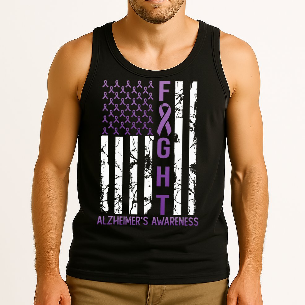 AlzheimerS Awareness Month Day Usa Flag Ribbon Purple Tank Top