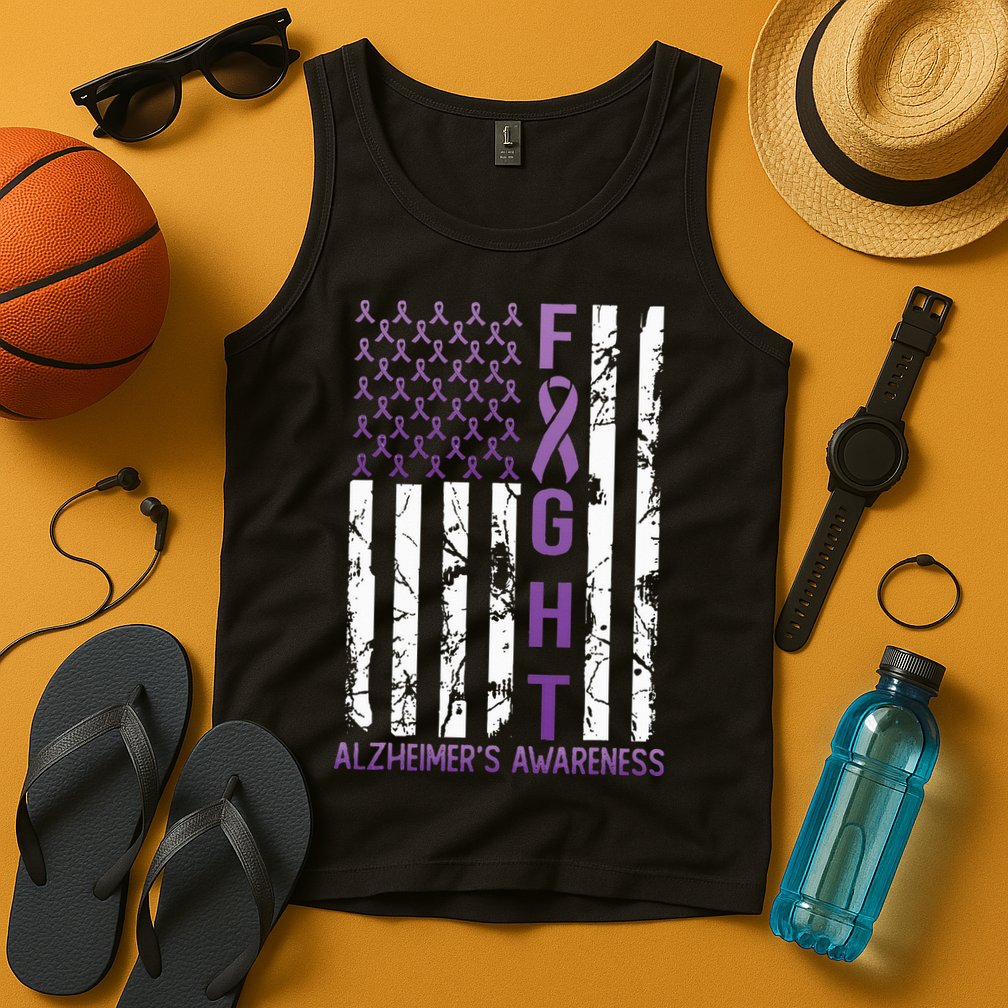 AlzheimerS Awareness Month Day Usa Flag Ribbon Purple Tank Top