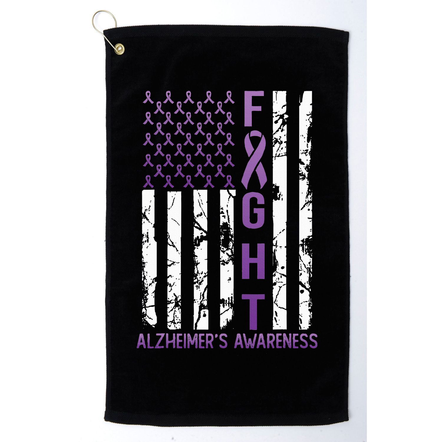 AlzheimerS Awareness Month Day Usa Flag Ribbon Purple Golf Towel