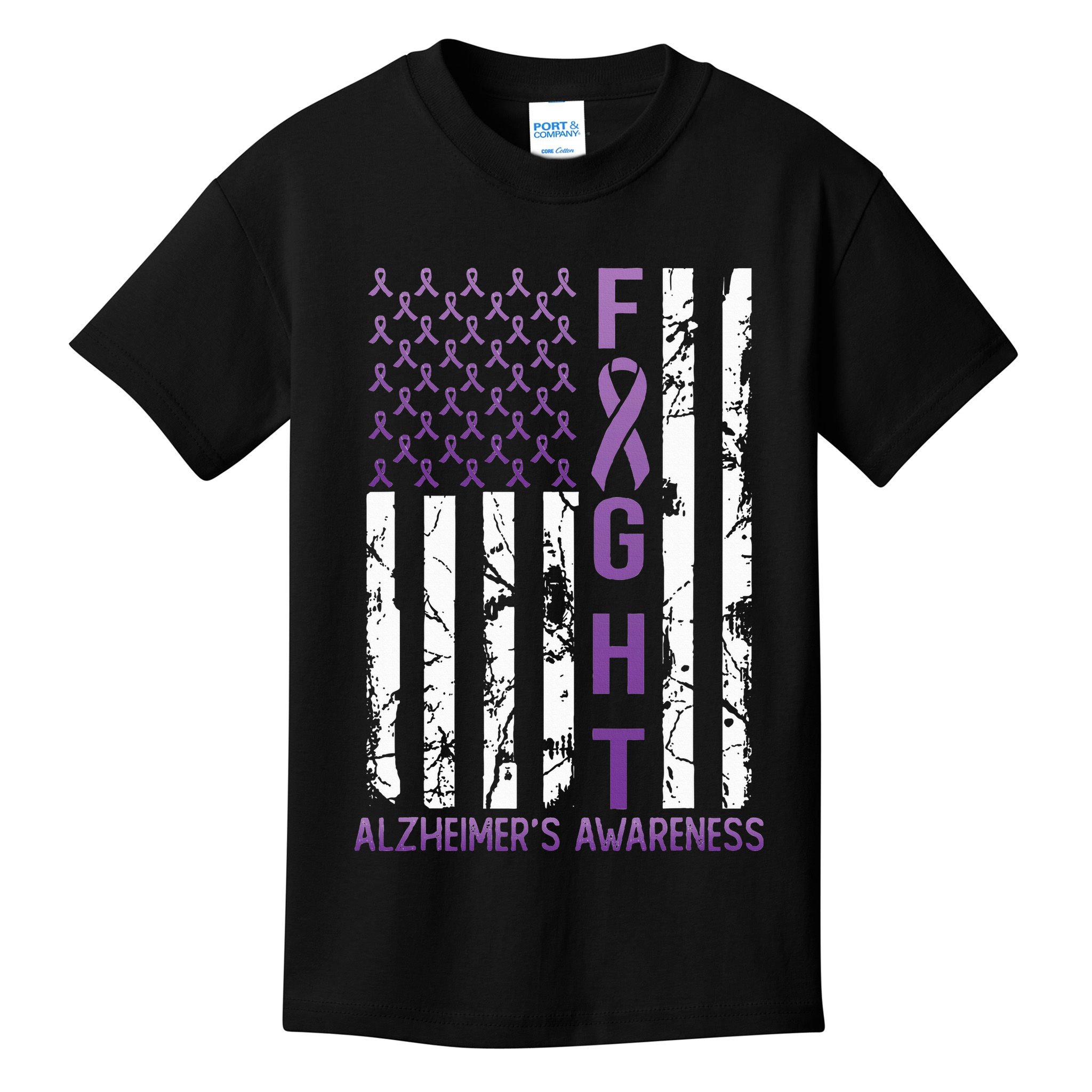 AlzheimerS Awareness Month Day Usa Flag Ribbon Purple Kids T-Shirt
