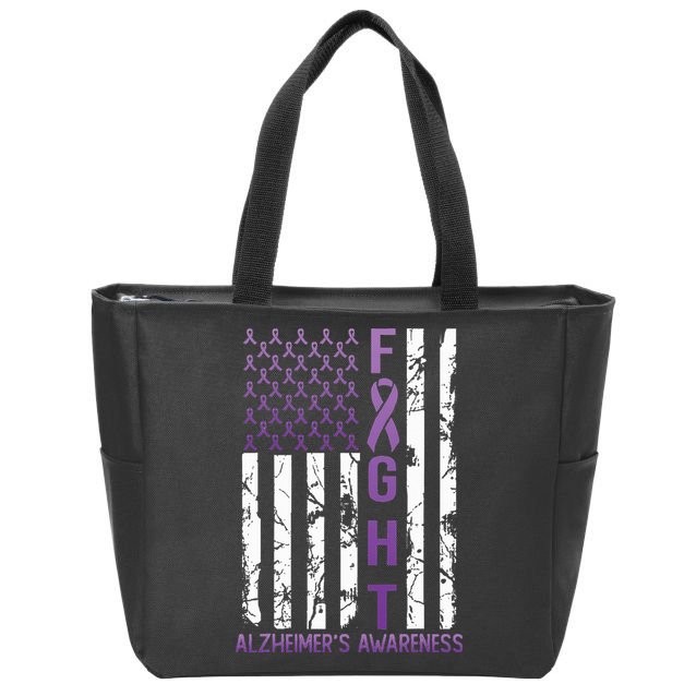 AlzheimerS Awareness Month Day Usa Flag Ribbon Purple Zip Tote Bag