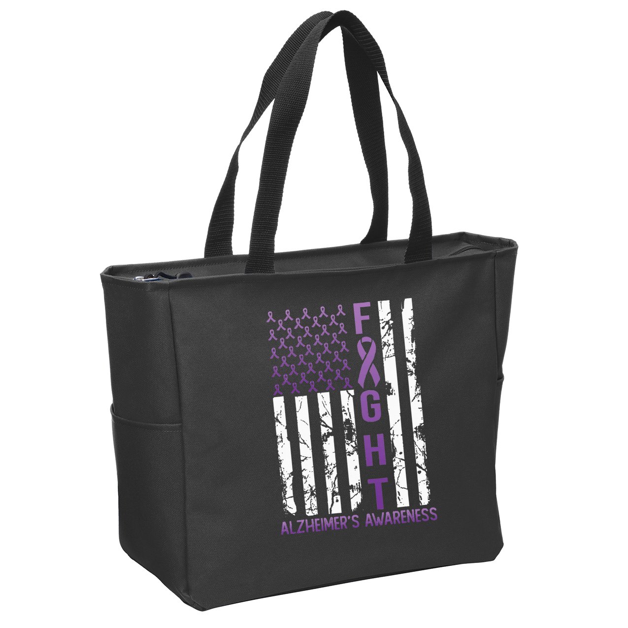AlzheimerS Awareness Month Day Usa Flag Ribbon Purple Zip Tote Bag