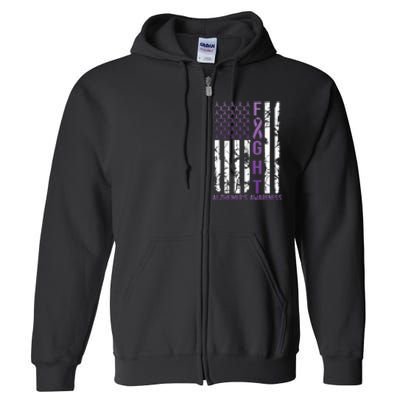 AlzheimerS Awareness Month Day Usa Flag Ribbon Purple Full Zip Hoodie