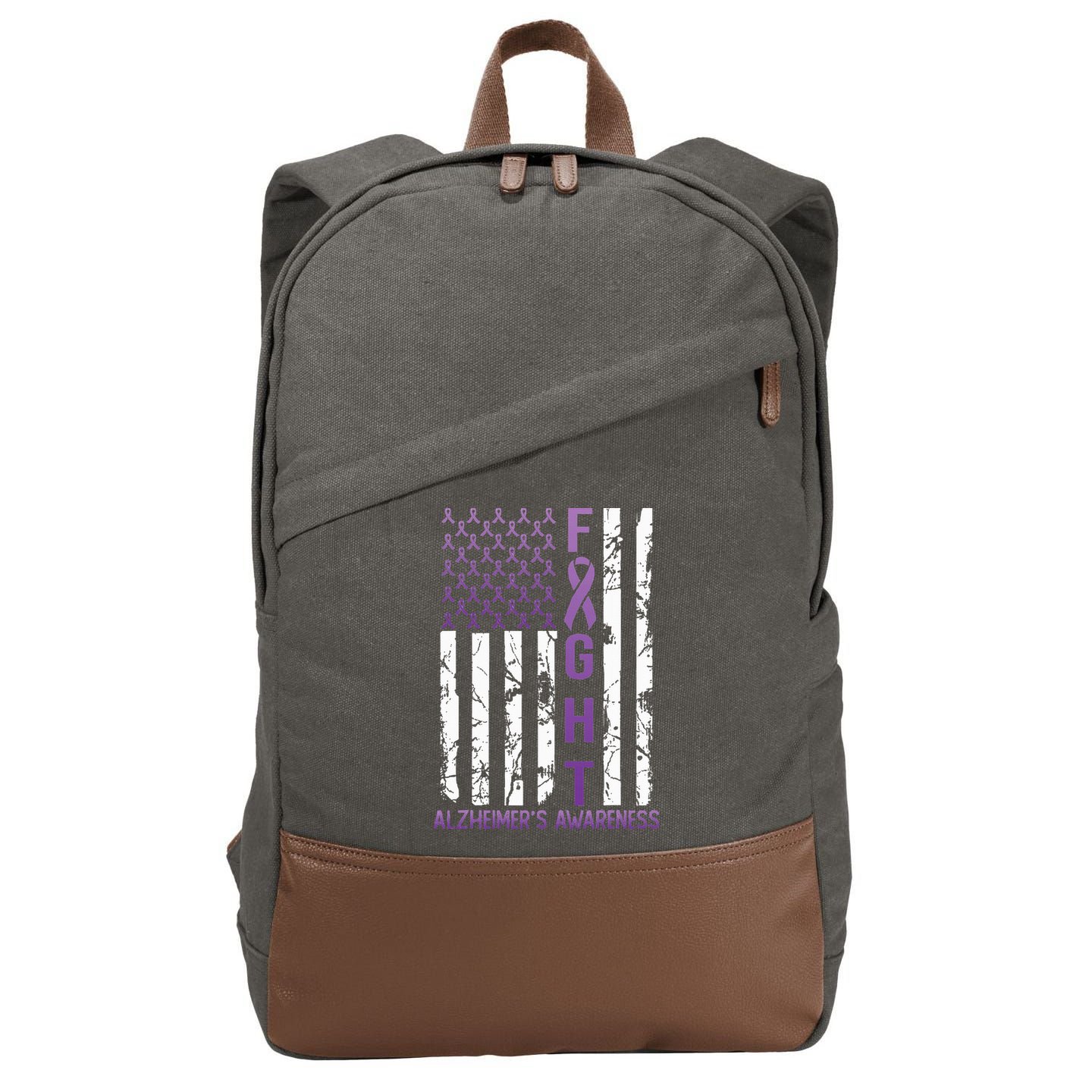 AlzheimerS Awareness Month Day Usa Flag Ribbon Purple Cotton Canvas Backpack