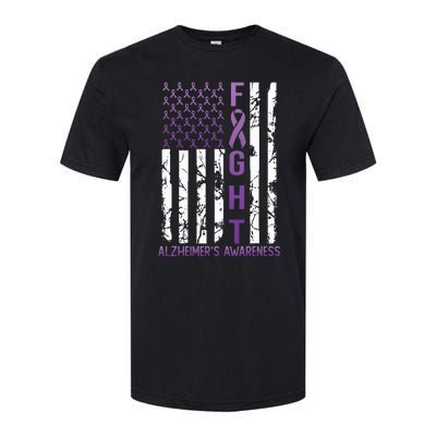 AlzheimerS Awareness Month Day Usa Flag Ribbon Purple Softstyle CVC T-Shirt