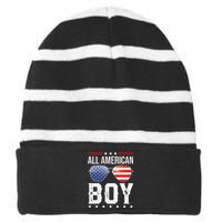 All American Matching Family Fourth 4th of July American Striped Beanie with Solid Band