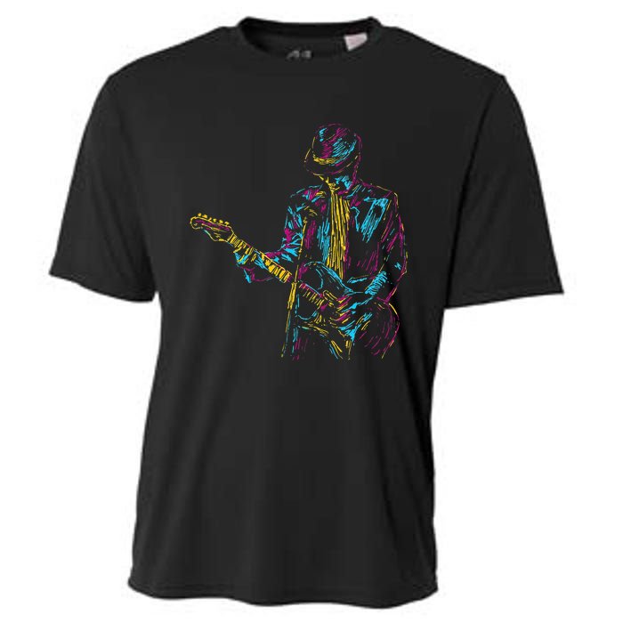 Abstract Art Musician Music Band Bass Player Cooling Performance Crew T-Shirt