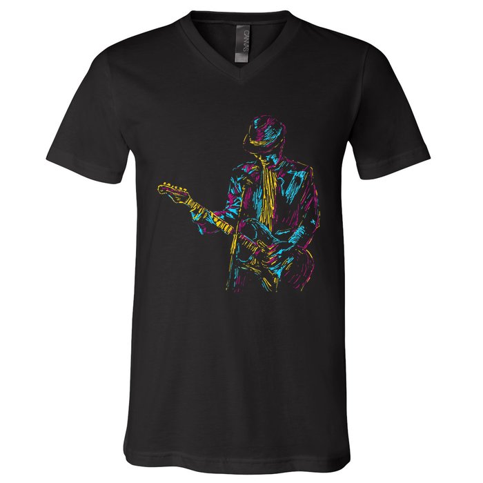 Abstract Art Musician Music Band Bass Player V-Neck T-Shirt