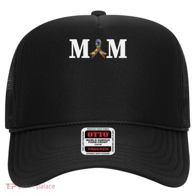 Autism Awareness Mother Son Family Autistic Autism Mom High Crown Mesh Back Trucker Hat