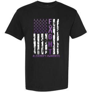 Alzheimers Awareness Month Day USA Flag Ribbon Purple Garment-Dyed Heavyweight T-Shirt